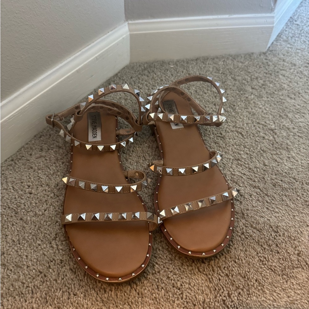 Steve Madden Tan Studded Strappy Sandals for Women - Picture 2 of 4
